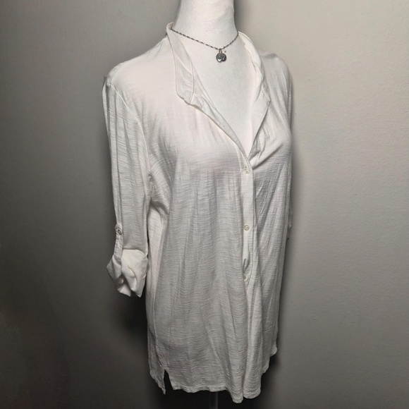 James Perse Womens Cotton Modal Blend Eggshell White Costal Chic Gauze Blouse L - Picture 2 of 10